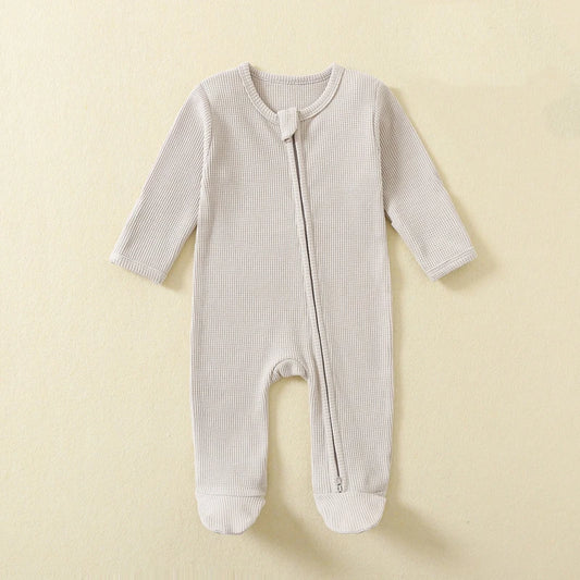 Organic Cotton Waffle Baby Romper – Zipper Footed Jumpsuit Pajamas