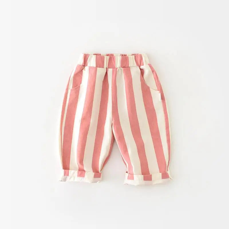 Loose Striped Cotton Baby Pants – Kids’ Casual Trousers with Pockets (Boys & Girls)