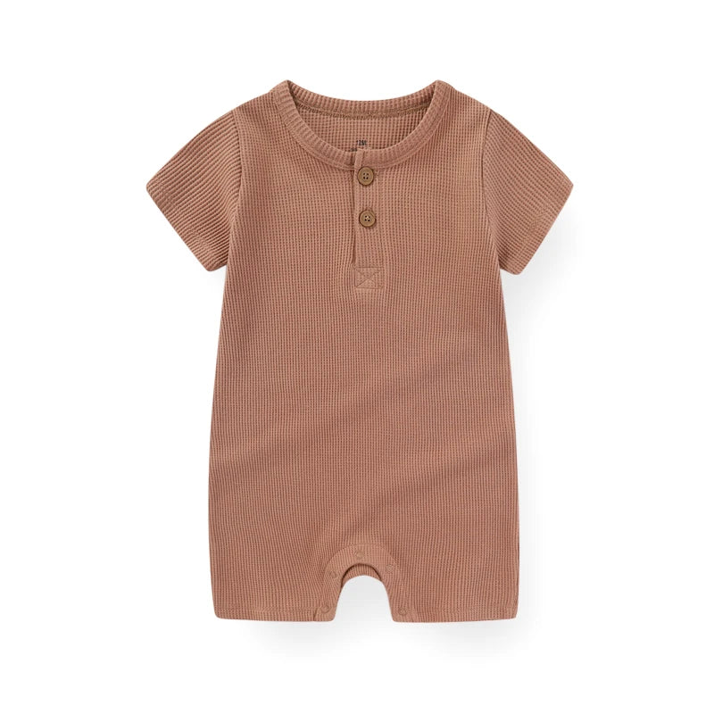 Solid Cotton Baby Romper – Short Sleeve Unisex Jumpsuit for Newborns & Toddlers