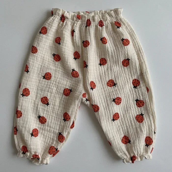 Organic Cotton Baby Pants – Soft Muslin Toddler Trousers, Cute Print (0-3Y)