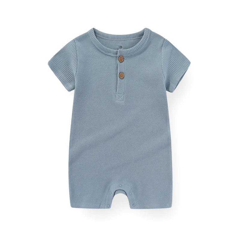 Solid Cotton Baby Romper – Short Sleeve Unisex Jumpsuit for Newborns & Toddlers