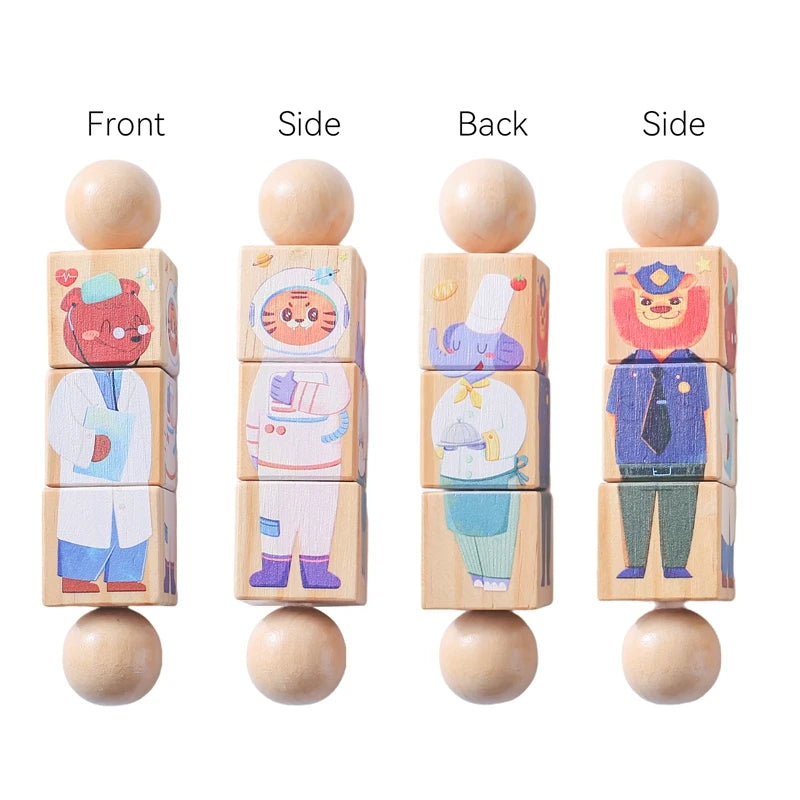 Wooden Montessori Baby Toy – Cartoon Rotating Puzzle Rattle & Handbell