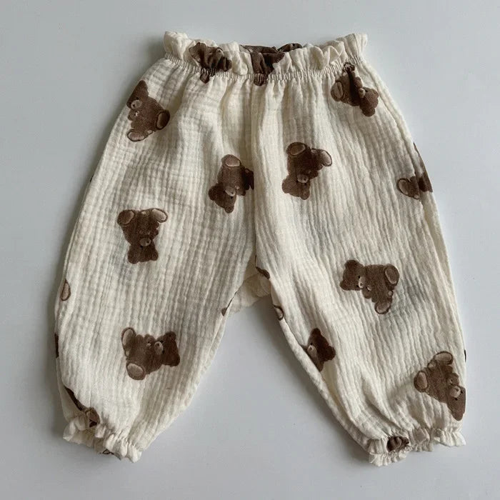 Organic Cotton Baby Pants – Soft Muslin Toddler Trousers, Cute Print (0-3Y)