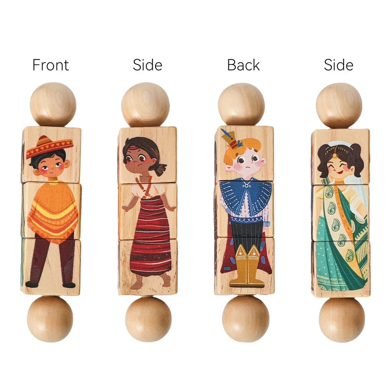 Wooden Montessori Baby Toy – Cartoon Rotating Puzzle Rattle & Handbell
