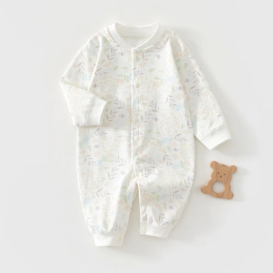 Baby onesie with a subtle pattern on a white background