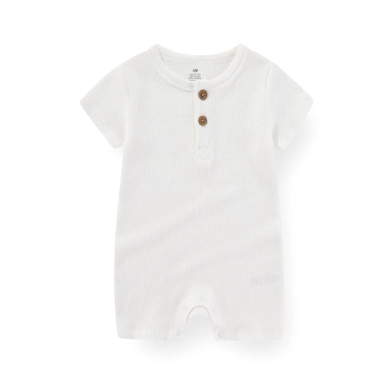 Solid Cotton Baby Romper – Short Sleeve Unisex Jumpsuit for Newborns & Toddlers