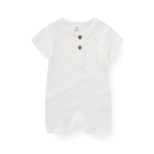 Solid Cotton Baby Romper – Short Sleeve Unisex Jumpsuit for Newborns & Toddlers