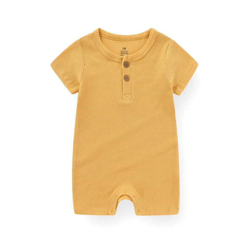 Solid Cotton Baby Romper – Short Sleeve Unisex Jumpsuit for Newborns & Toddlers