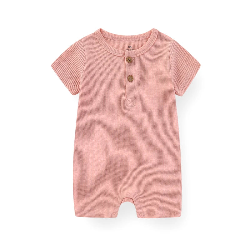 Solid Cotton Baby Romper – Short Sleeve Unisex Jumpsuit for Newborns & Toddlers