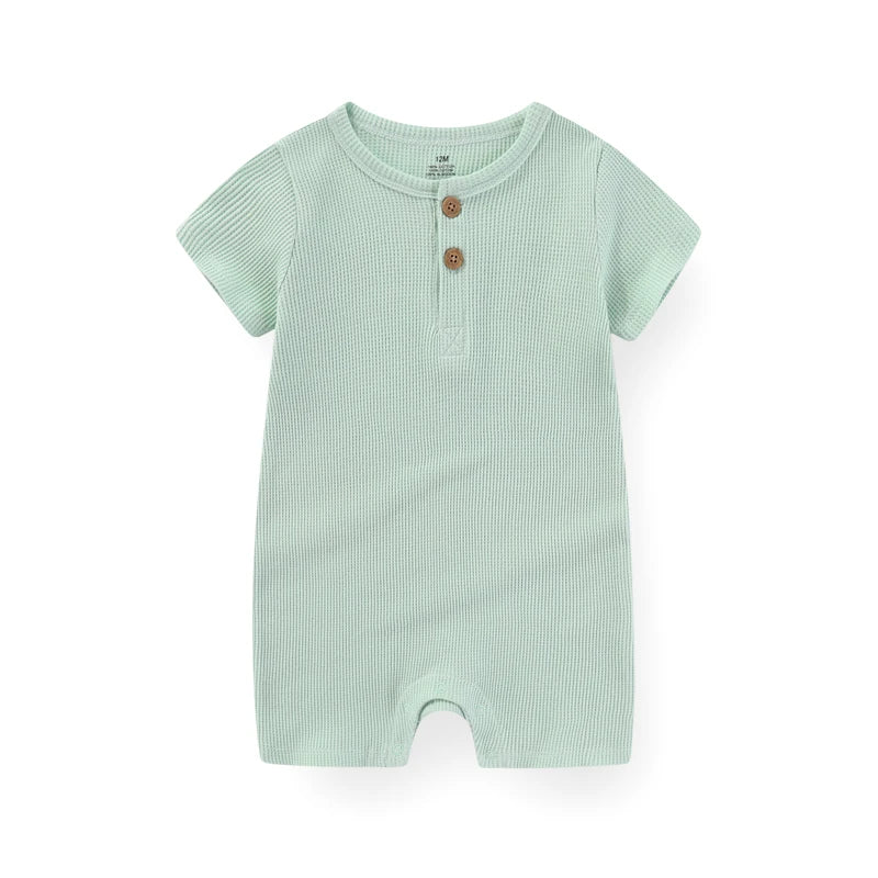 Solid Cotton Baby Romper – Short Sleeve Unisex Jumpsuit for Newborns & Toddlers