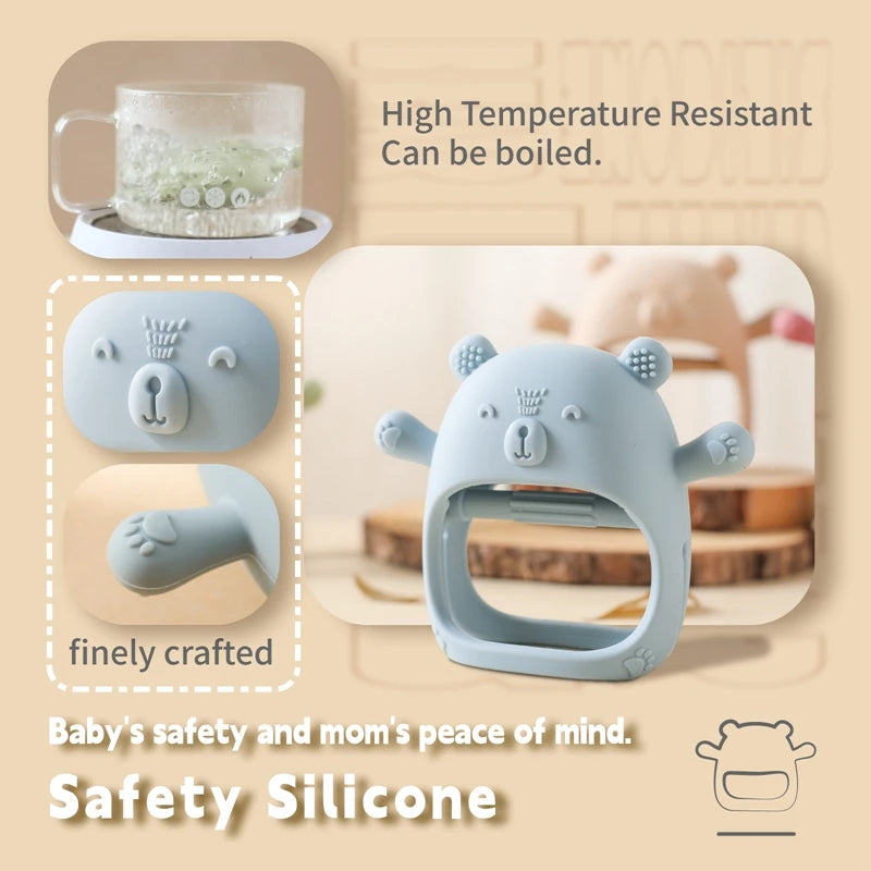 Cartoon Bear Silicone Teething Glove – BPA-Free Baby Molar Stick & Anti-Eating Hand Teether