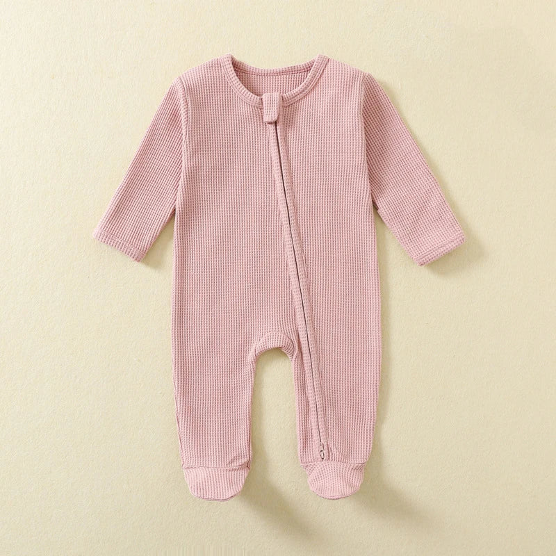 Organic Cotton Waffle Baby Romper – Zipper Footed Jumpsuit Pajamas