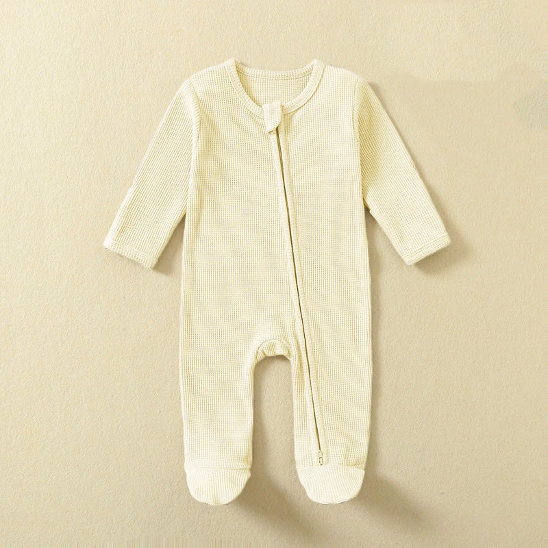 Organic Cotton Waffle Baby Romper – Zipper Footed Jumpsuit Pajamas