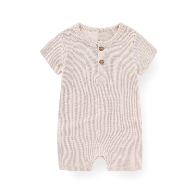 Solid Cotton Baby Romper – Short Sleeve Unisex Jumpsuit for Newborns & Toddlers