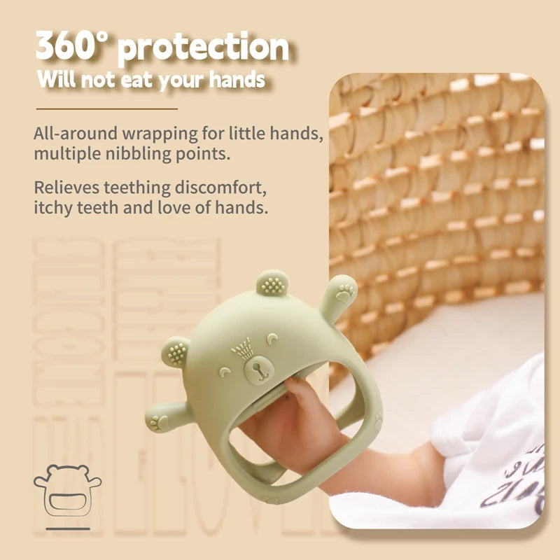Cartoon Bear Silicone Teething Glove – BPA-Free Baby Molar Stick & Anti-Eating Hand Teether