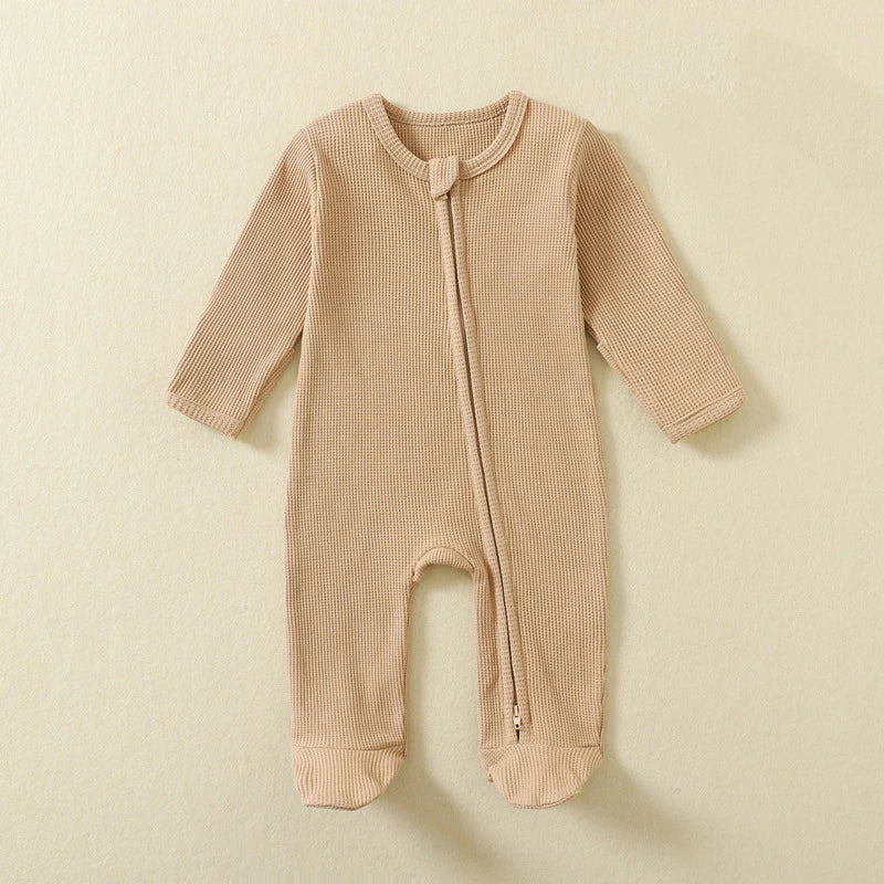 Organic Cotton Waffle Baby Romper – Zipper Footed Jumpsuit Pajamas