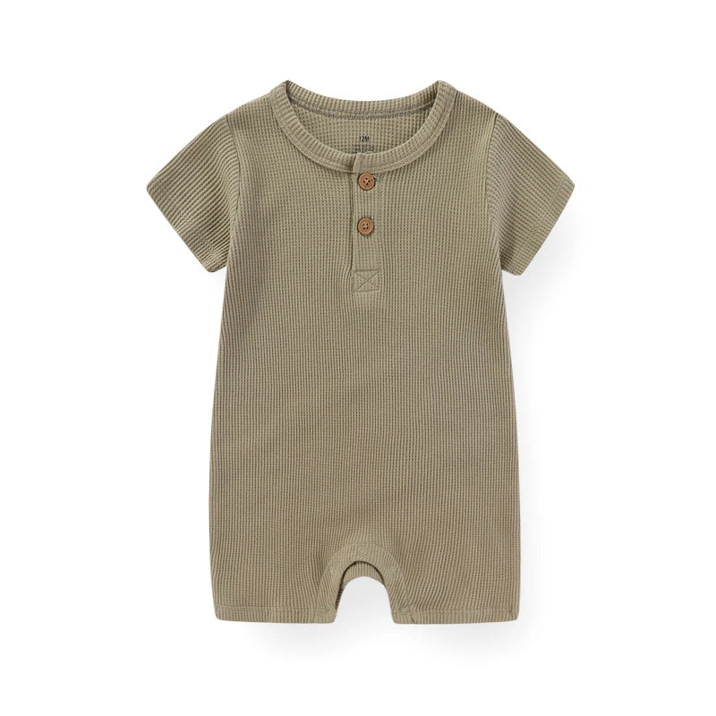 Solid Cotton Baby Romper – Short Sleeve Unisex Jumpsuit for Newborns & Toddlers