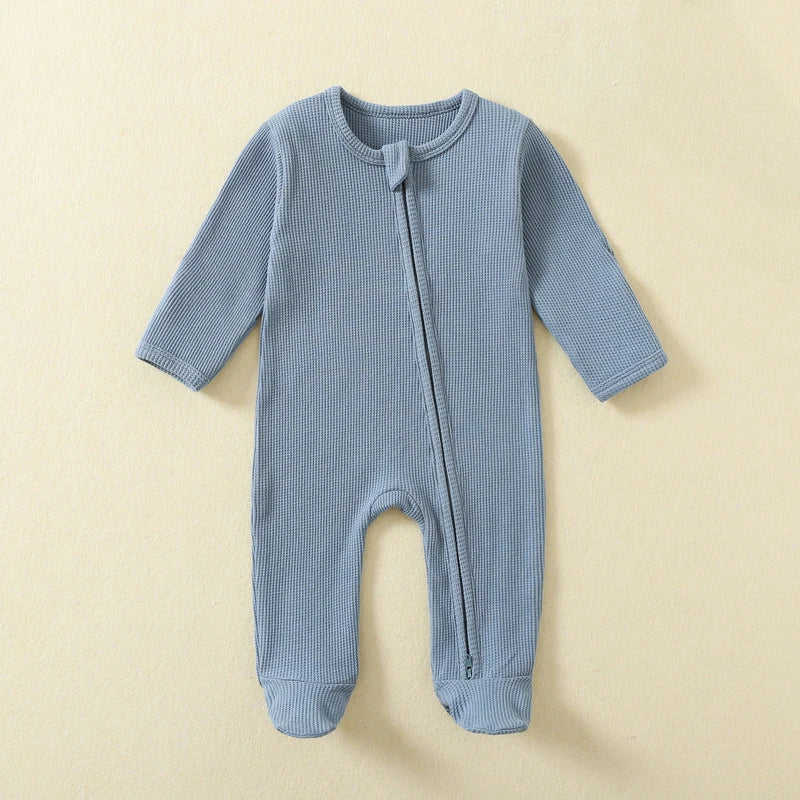 Organic Cotton Waffle Baby Romper – Zipper Footed Jumpsuit Pajamas