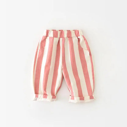 Loose Striped Cotton Baby Pants – Kids’ Casual Trousers with Pockets (Boys & Girls)