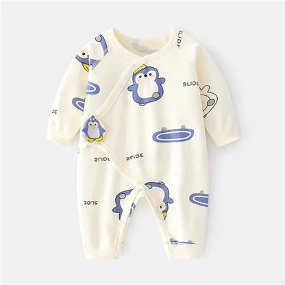 Baby onesie with penguin design on a white background