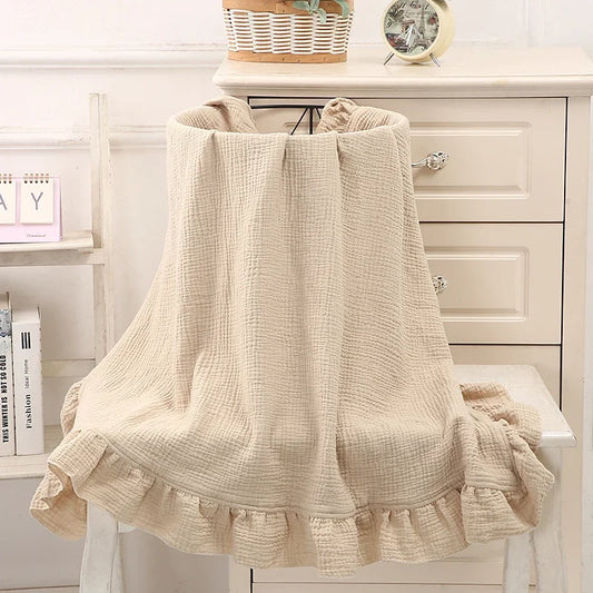 Organic Cotton Muslin Swaddle with Ruffle – Soft Baby Blanket