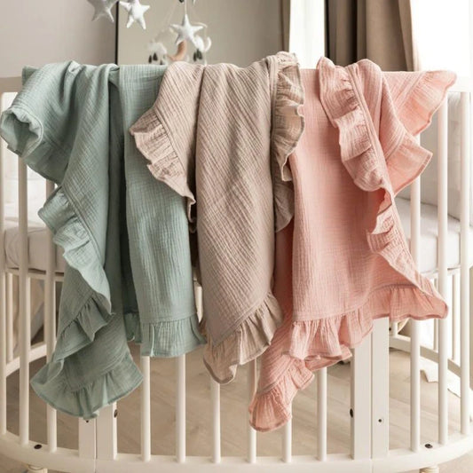 Organic Cotton Muslin Swaddle with Ruffle – Soft Baby Blanket
