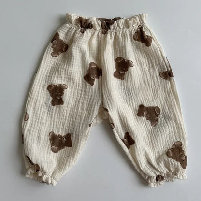 Organic Cotton Baby Pants – Soft Muslin Toddler Trousers, Cute Print (0-3Y)