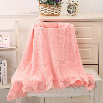 Organic Cotton Muslin Swaddle with Ruffle – Soft Baby Blanket