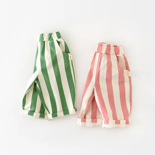 Loose Striped Cotton Baby Pants – Kids’ Casual Trousers with Pockets (Boys & Girls)