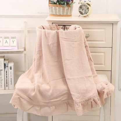 Organic Cotton Muslin Swaddle with Ruffle – Soft Baby Blanket