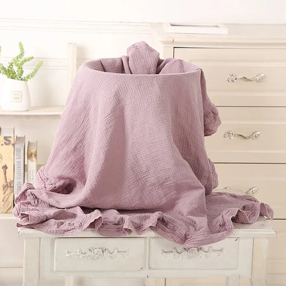 Organic Cotton Muslin Swaddle with Ruffle – Soft Baby Blanket