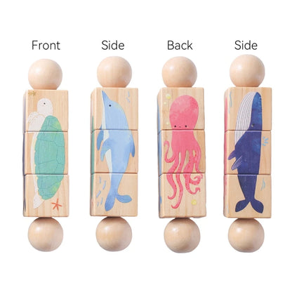 Wooden Montessori Baby Toy – Cartoon Rotating Puzzle Rattle & Handbell