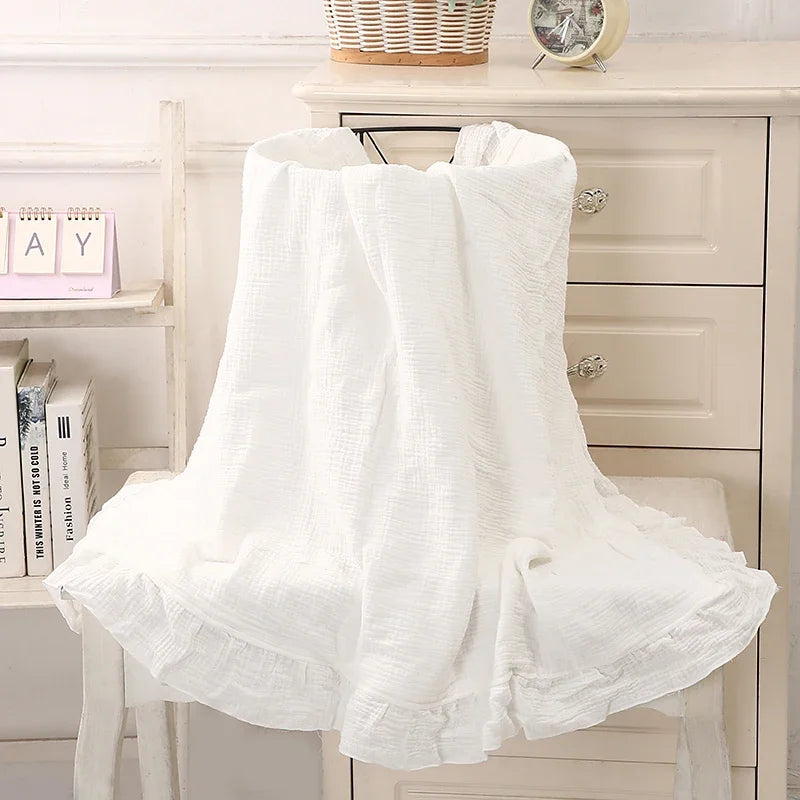 Organic Cotton Muslin Swaddle with Ruffle – Soft Baby Blanket