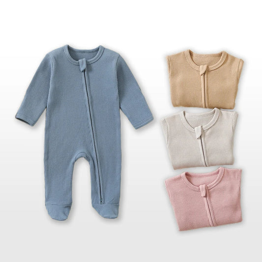 Organic Cotton Waffle Baby Romper – Zipper Footed Jumpsuit Pajamas