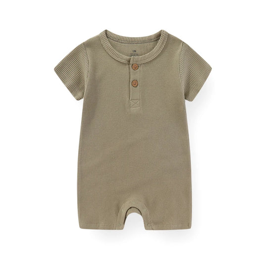 Solid Cotton Baby Romper – Short Sleeve Unisex Jumpsuit for Newborns & Toddlers