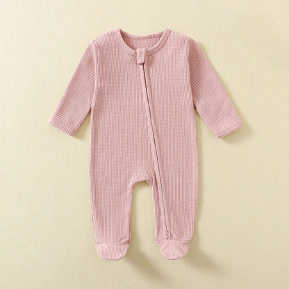 Organic Cotton Waffle Baby Romper – Zipper Footed Jumpsuit Pajamas - Clothing
