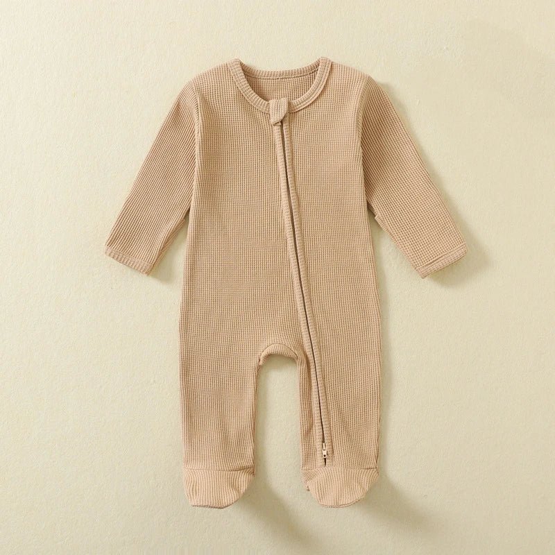 Organic Cotton Waffle Baby Romper – Zipper Footed Jumpsuit Pajamas - Clothing