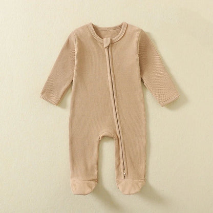 Organic Cotton Waffle Baby Romper – Zipper Footed Jumpsuit Pajamas - Clothing