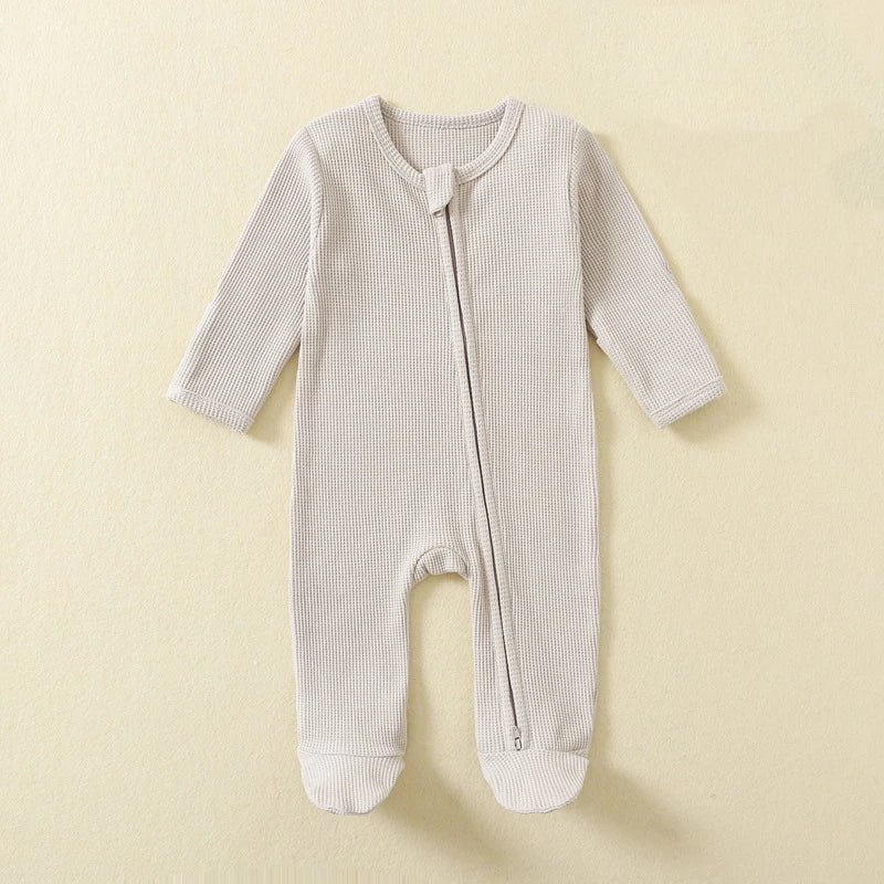 Organic Cotton Waffle Baby Romper – Zipper Footed Jumpsuit Pajamas - Clothing