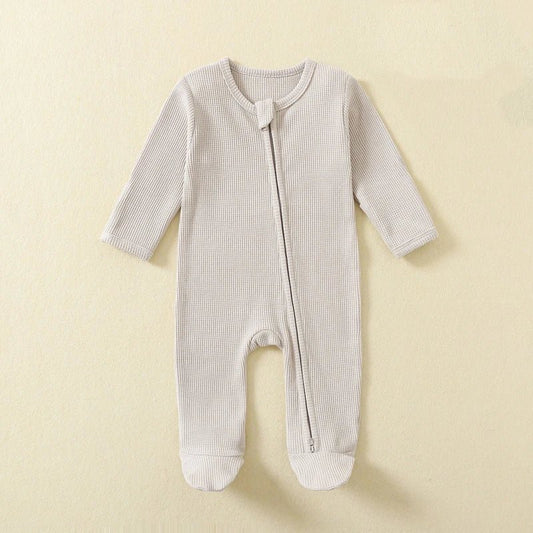 Organic Cotton Waffle Baby Romper – Zipper Footed Jumpsuit Pajamas - Clothing